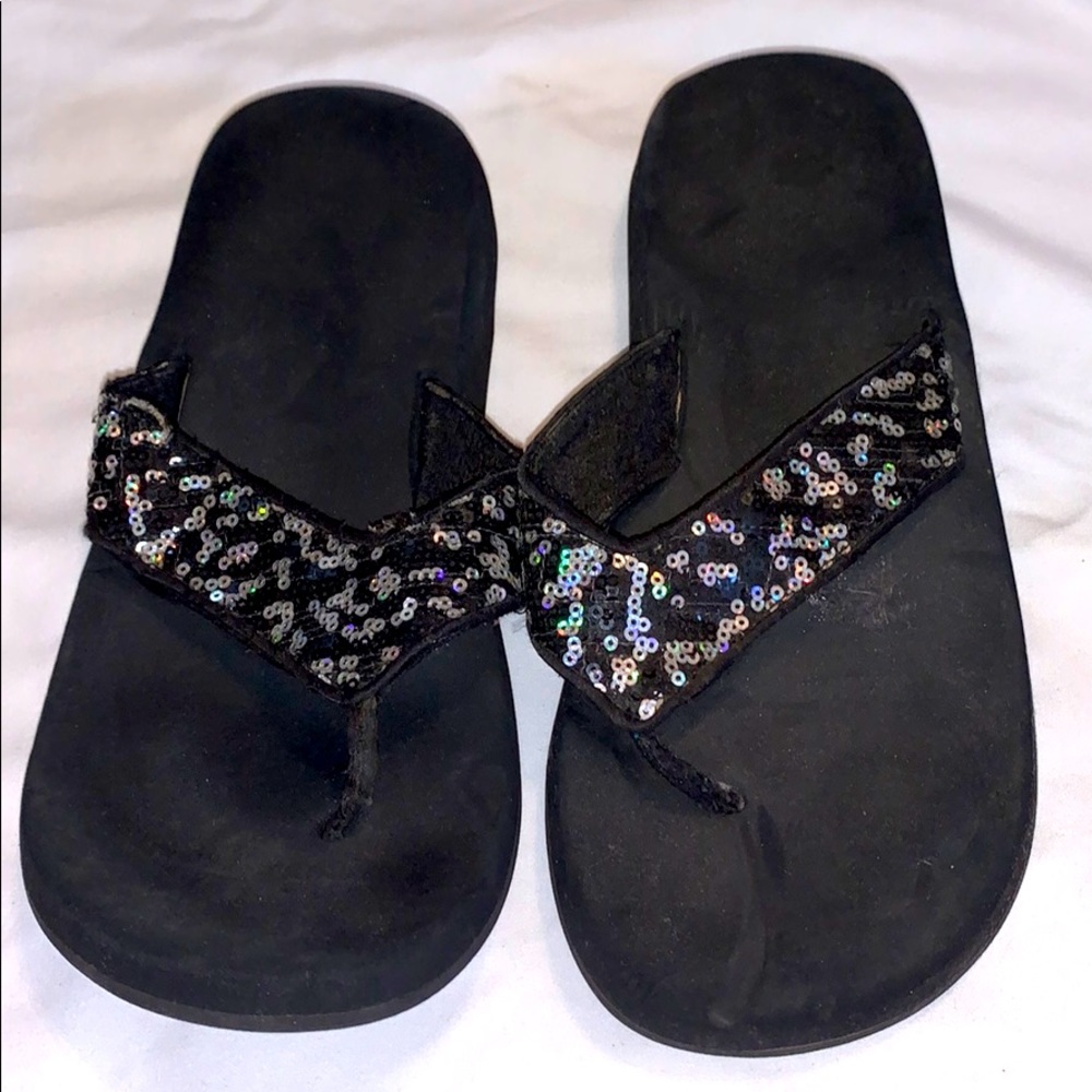 Black silver sequin flip flop